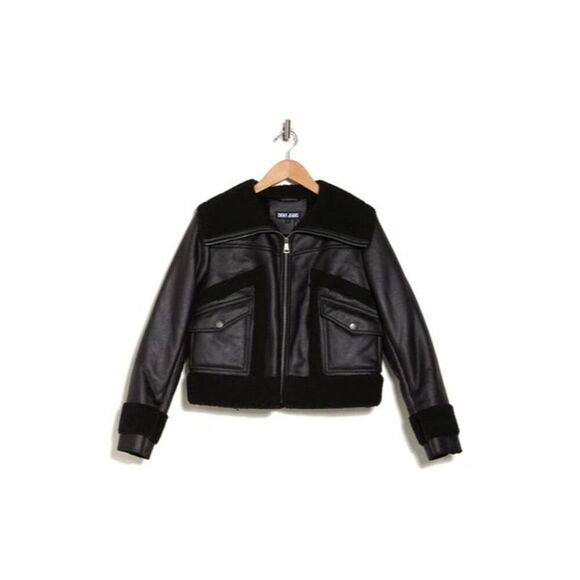 DKNY Women's Black Faux Suede Sherpa Lined Moto Jacket Size 1X - Picture 3 of 10
